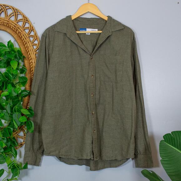 Olive Linen Blend Long Sleeve Button Shirt Relaxed Fit Top | Soft Autumn - Picture 1 of 8